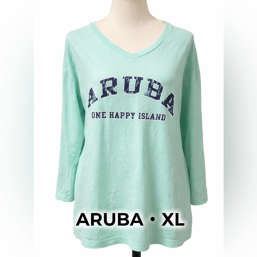 Vineyard Vines Aruba One Happy Island Mint Green V-Neck Tee XL